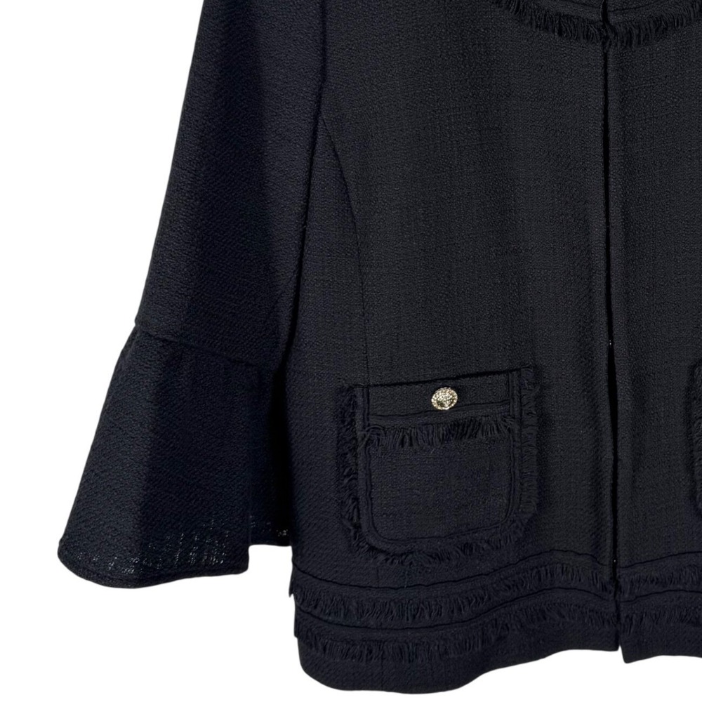 Karl Lagerfeld Paris Tweed‎ Fringe Bell Sleeve Jacket Womens Size 16 Black - Picture 4 of 8